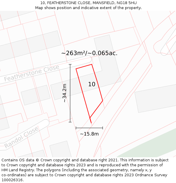 10, FEATHERSTONE CLOSE, MANSFIELD, NG18 5HU: Plot and title map