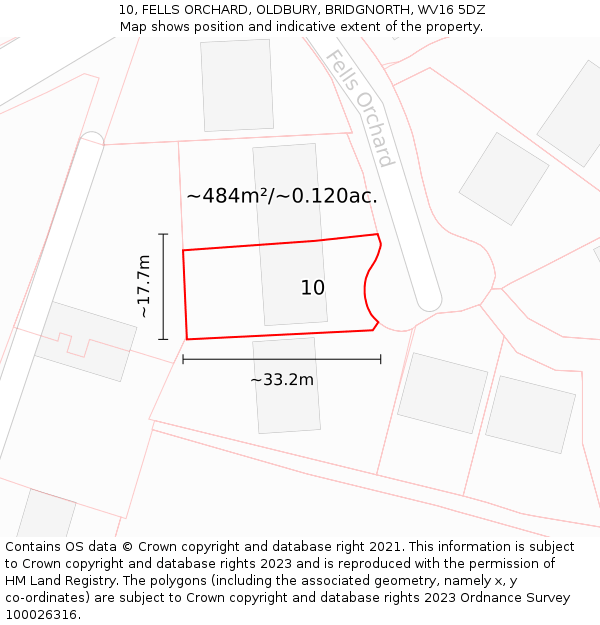 10, FELLS ORCHARD, OLDBURY, BRIDGNORTH, WV16 5DZ: Plot and title map