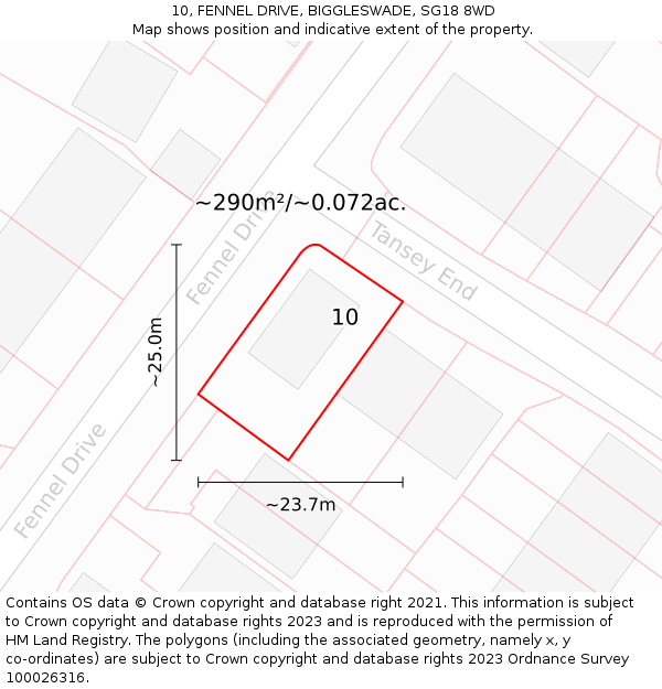 10, FENNEL DRIVE, BIGGLESWADE, SG18 8WD: Plot and title map