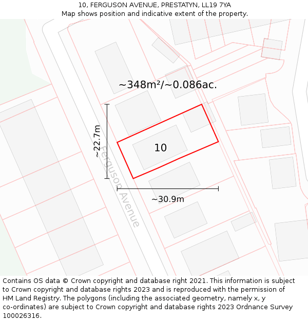 10, FERGUSON AVENUE, PRESTATYN, LL19 7YA: Plot and title map