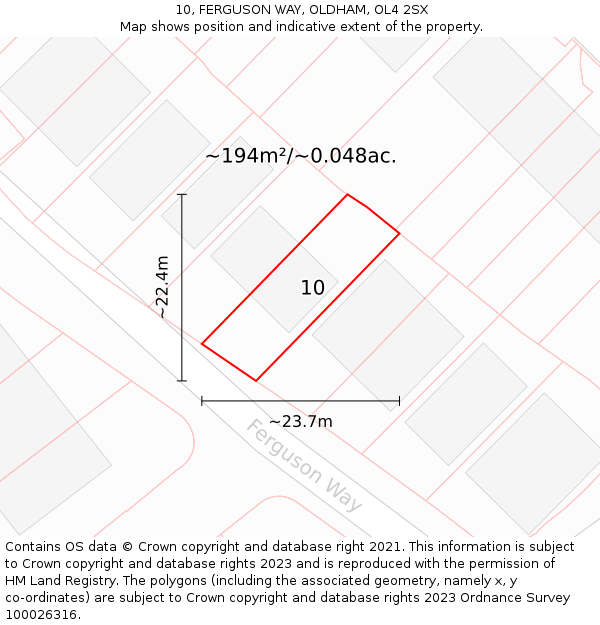 10, FERGUSON WAY, OLDHAM, OL4 2SX: Plot and title map