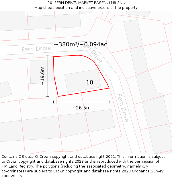 10, FERN DRIVE, MARKET RASEN, LN8 3NU: Plot and title map