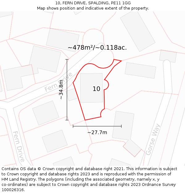 10, FERN DRIVE, SPALDING, PE11 1GG: Plot and title map