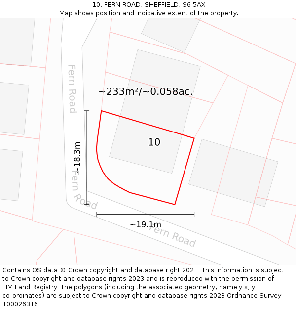 10, FERN ROAD, SHEFFIELD, S6 5AX: Plot and title map