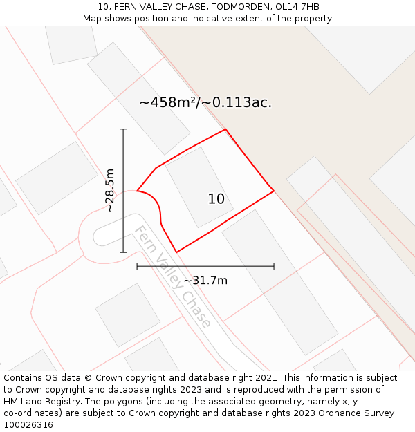 10, FERN VALLEY CHASE, TODMORDEN, OL14 7HB: Plot and title map