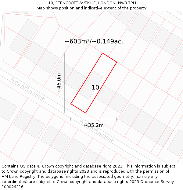 10, FERNCROFT AVENUE, LONDON, NW3 7PH: Plot and title map