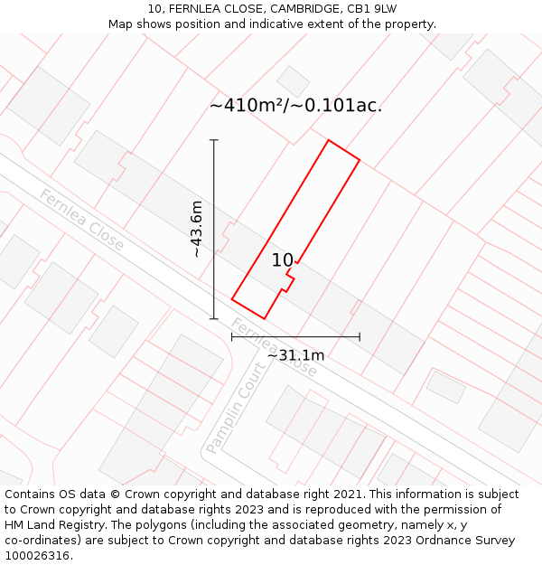 10, FERNLEA CLOSE, CAMBRIDGE, CB1 9LW: Plot and title map