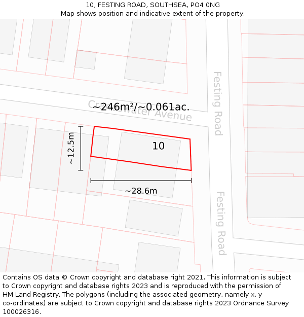 10, FESTING ROAD, SOUTHSEA, PO4 0NG: Plot and title map