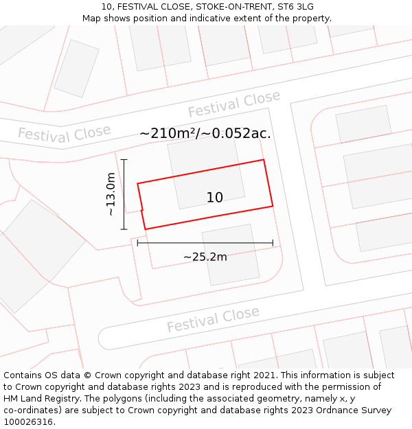 10, FESTIVAL CLOSE, STOKE-ON-TRENT, ST6 3LG: Plot and title map