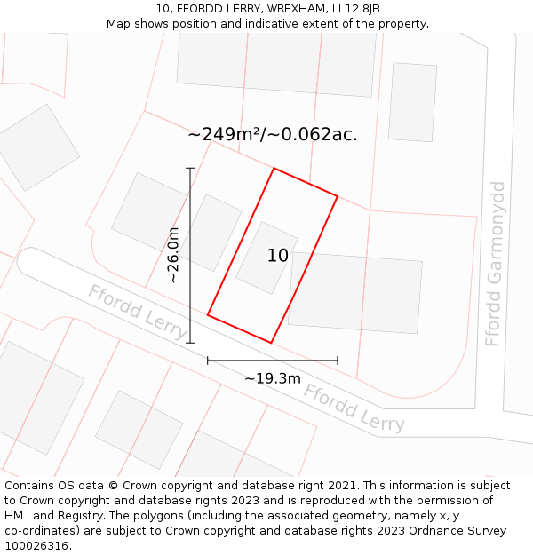 10, FFORDD LERRY, WREXHAM, LL12 8JB: Plot and title map