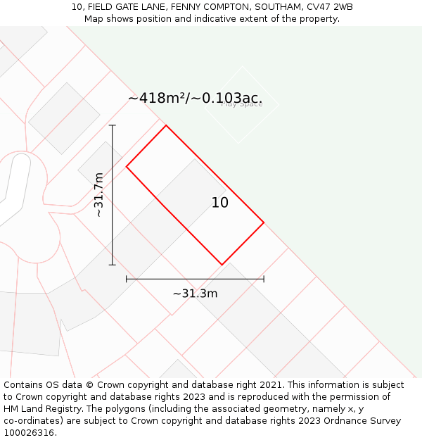 10, FIELD GATE LANE, FENNY COMPTON, SOUTHAM, CV47 2WB: Plot and title map