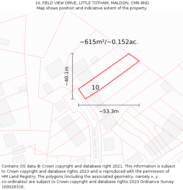 10, FIELD VIEW DRIVE, LITTLE TOTHAM, MALDON, CM9 8ND: Plot and title map