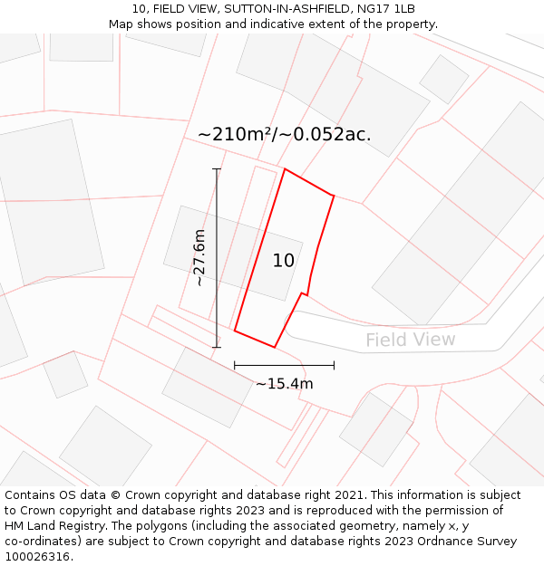 10, FIELD VIEW, SUTTON-IN-ASHFIELD, NG17 1LB: Plot and title map