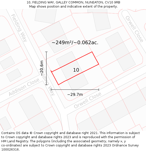 10, FIELDING WAY, GALLEY COMMON, NUNEATON, CV10 9RB: Plot and title map