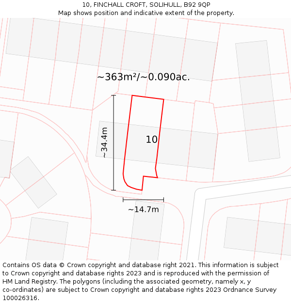 10, FINCHALL CROFT, SOLIHULL, B92 9QP: Plot and title map