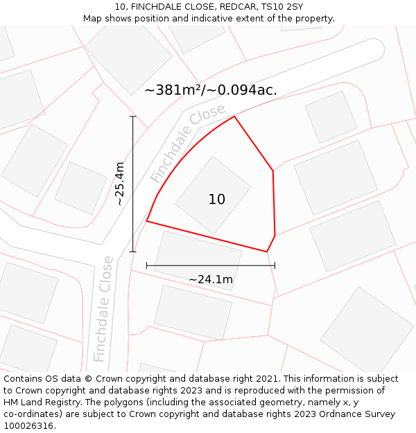 10, FINCHDALE CLOSE, REDCAR, TS10 2SY: Plot and title map