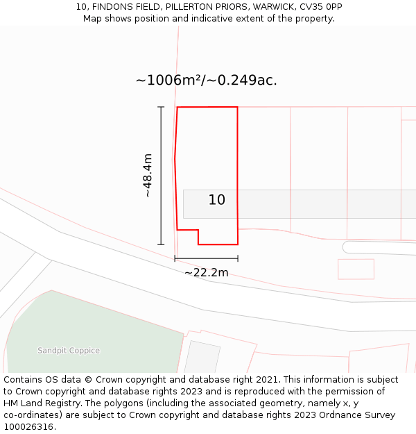 10, FINDONS FIELD, PILLERTON PRIORS, WARWICK, CV35 0PP: Plot and title map