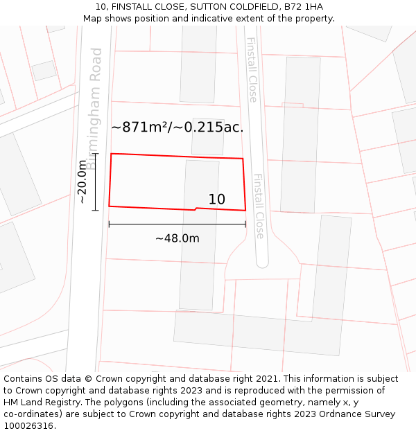 10, FINSTALL CLOSE, SUTTON COLDFIELD, B72 1HA: Plot and title map