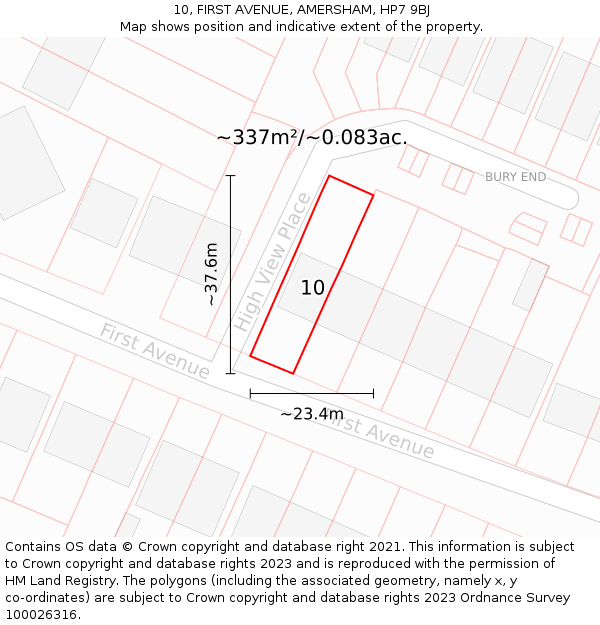 10, FIRST AVENUE, AMERSHAM, HP7 9BJ: Plot and title map