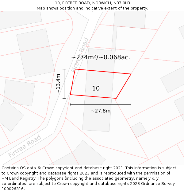 10, FIRTREE ROAD, NORWICH, NR7 9LB: Plot and title map