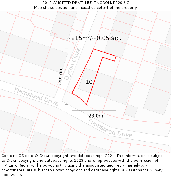 10, FLAMSTEED DRIVE, HUNTINGDON, PE29 6JG: Plot and title map