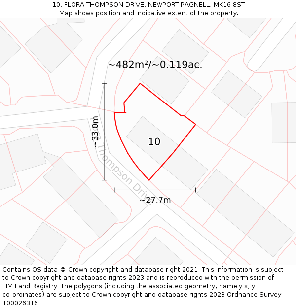 10, FLORA THOMPSON DRIVE, NEWPORT PAGNELL, MK16 8ST: Plot and title map