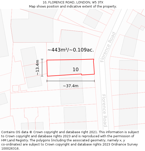 10, FLORENCE ROAD, LONDON, W5 3TX: Plot and title map