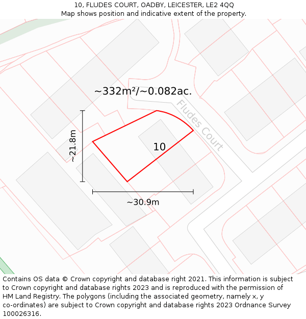 10, FLUDES COURT, OADBY, LEICESTER, LE2 4QQ: Plot and title map