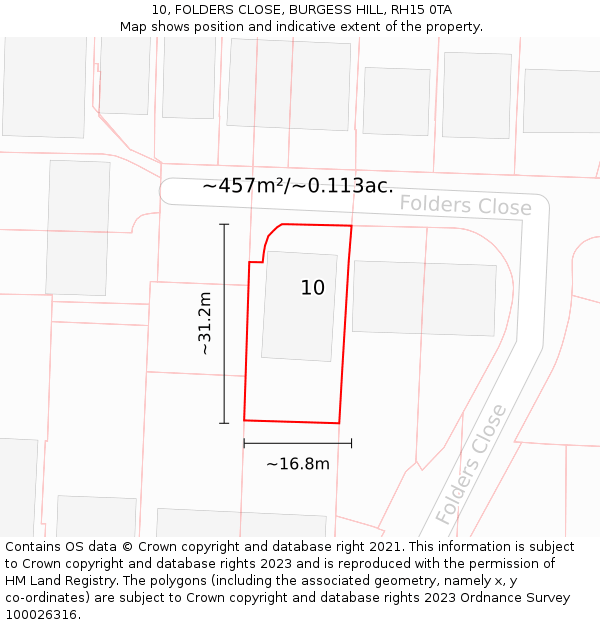 10, FOLDERS CLOSE, BURGESS HILL, RH15 0TA: Plot and title map