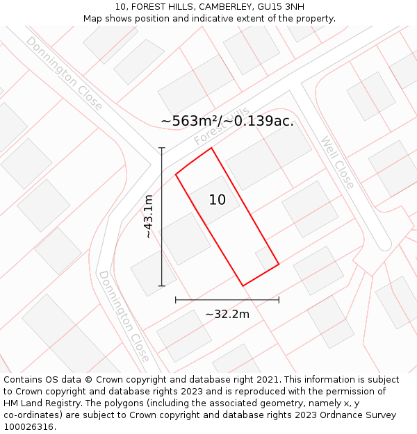 10, FOREST HILLS, CAMBERLEY, GU15 3NH: Plot and title map