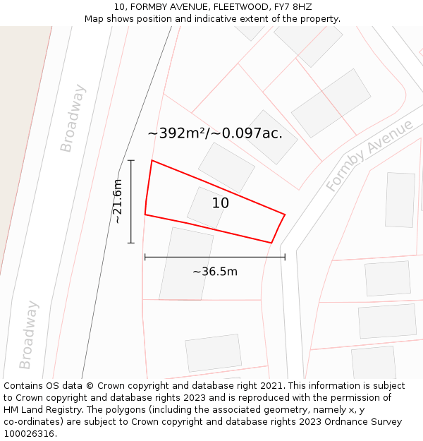 10, FORMBY AVENUE, FLEETWOOD, FY7 8HZ: Plot and title map