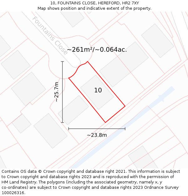 10, FOUNTAINS CLOSE, HEREFORD, HR2 7XY: Plot and title map