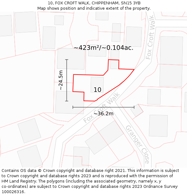 10, FOX CROFT WALK, CHIPPENHAM, SN15 3YB: Plot and title map