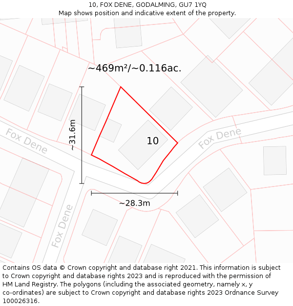 10, FOX DENE, GODALMING, GU7 1YQ: Plot and title map