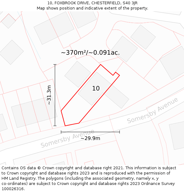 10, FOXBROOK DRIVE, CHESTERFIELD, S40 3JR: Plot and title map