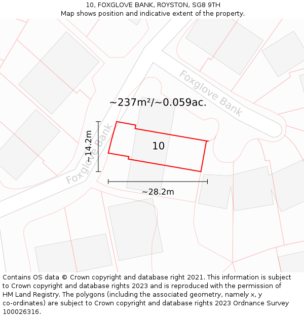 10, FOXGLOVE BANK, ROYSTON, SG8 9TH: Plot and title map