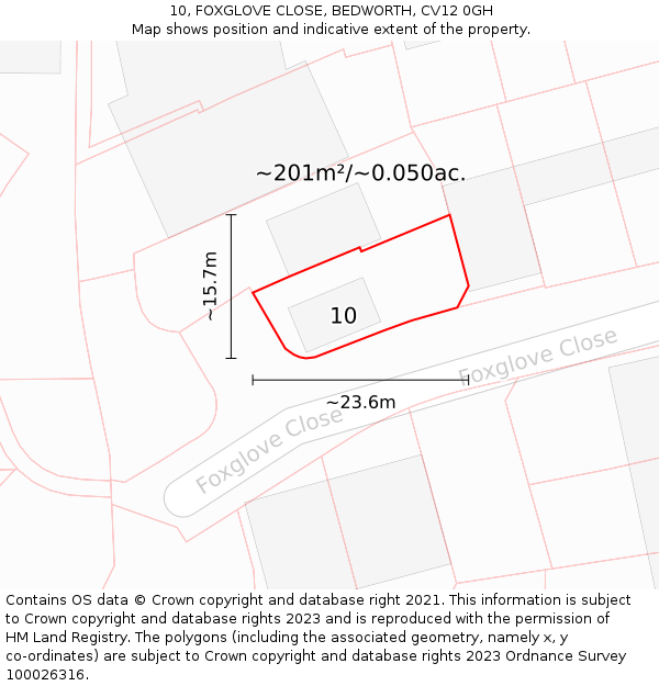 10, FOXGLOVE CLOSE, BEDWORTH, CV12 0GH: Plot and title map