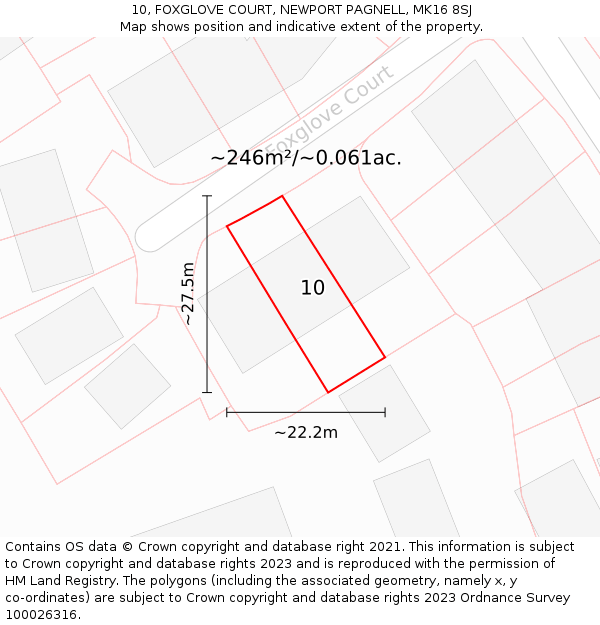 10, FOXGLOVE COURT, NEWPORT PAGNELL, MK16 8SJ: Plot and title map