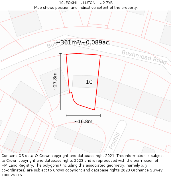 10, FOXHILL, LUTON, LU2 7YR: Plot and title map