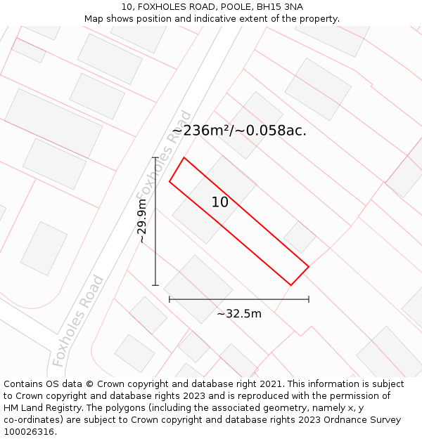 10, FOXHOLES ROAD, POOLE, BH15 3NA: Plot and title map