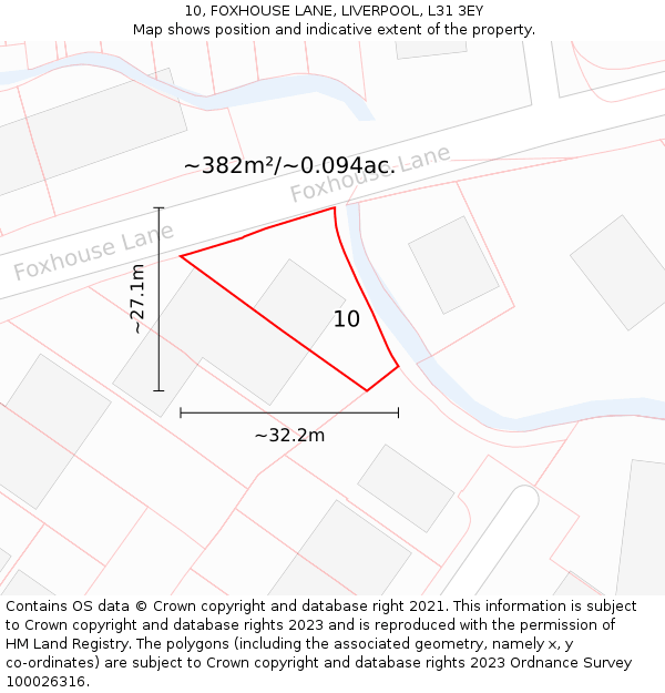 10, FOXHOUSE LANE, LIVERPOOL, L31 3EY: Plot and title map