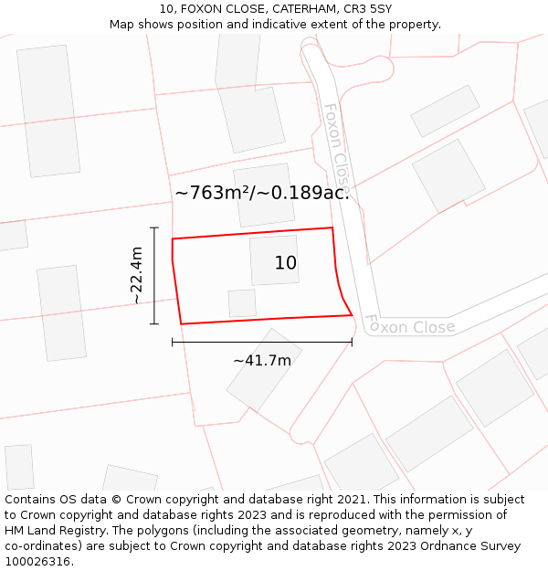 10, FOXON CLOSE, CATERHAM, CR3 5SY: Plot and title map