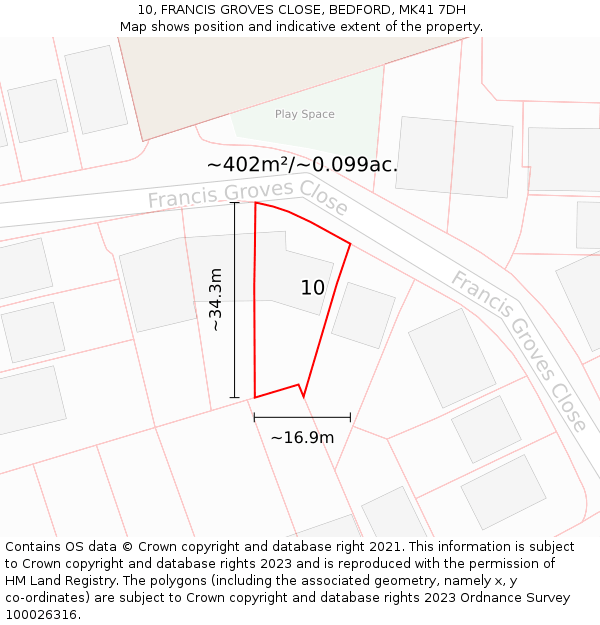 10, FRANCIS GROVES CLOSE, BEDFORD, MK41 7DH: Plot and title map