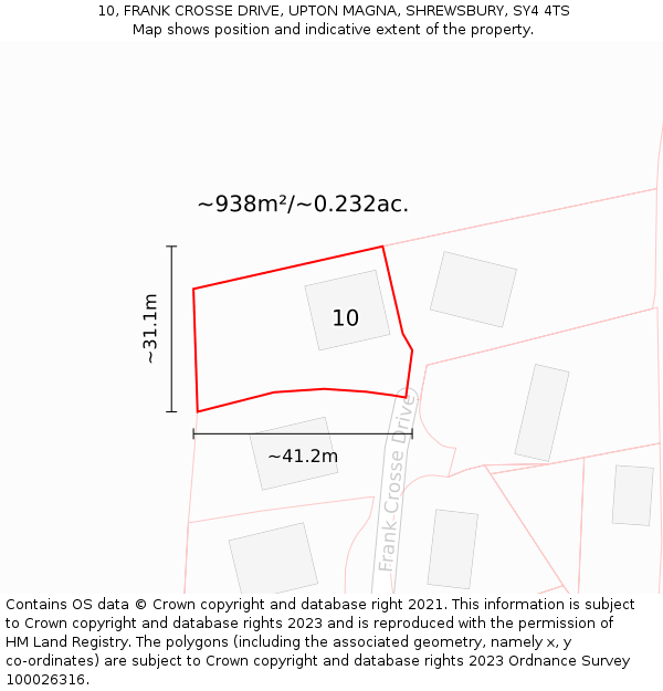 10, FRANK CROSSE DRIVE, UPTON MAGNA, SHREWSBURY, SY4 4TS: Plot and title map