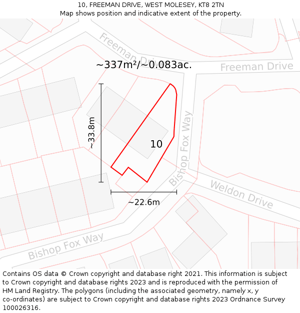 10, FREEMAN DRIVE, WEST MOLESEY, KT8 2TN: Plot and title map