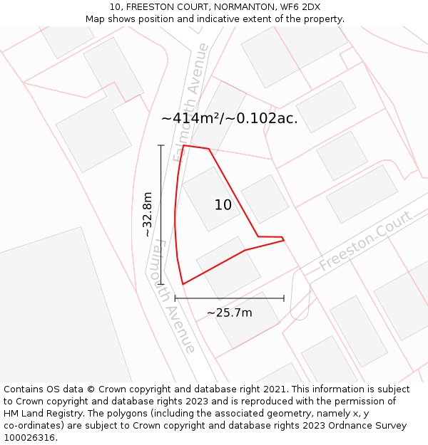 10, FREESTON COURT, NORMANTON, WF6 2DX: Plot and title map