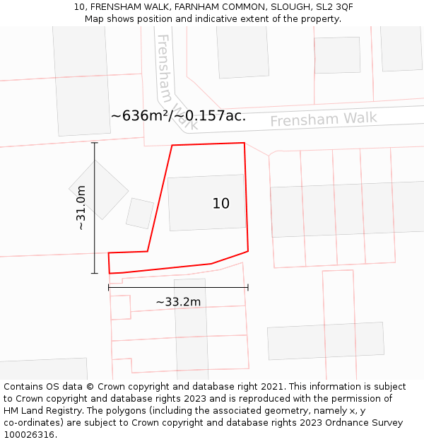 10, FRENSHAM WALK, FARNHAM COMMON, SLOUGH, SL2 3QF: Plot and title map