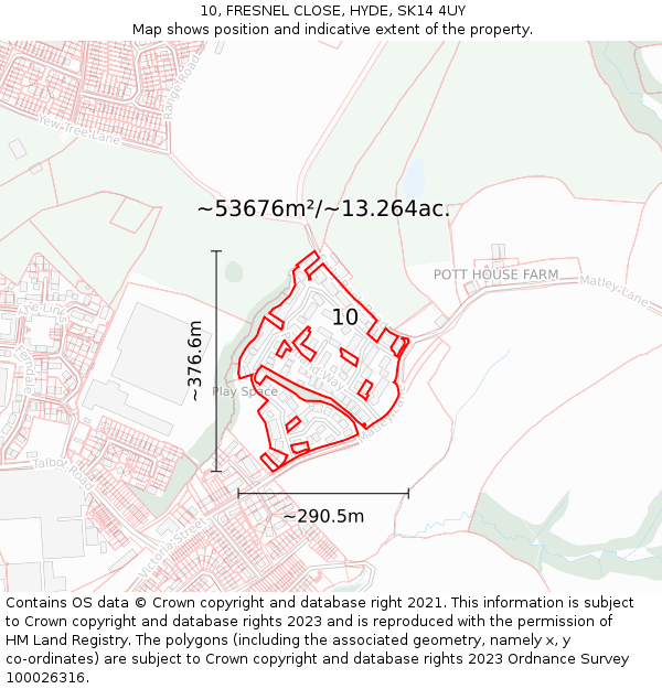 10, FRESNEL CLOSE, HYDE, SK14 4UY: Plot and title map