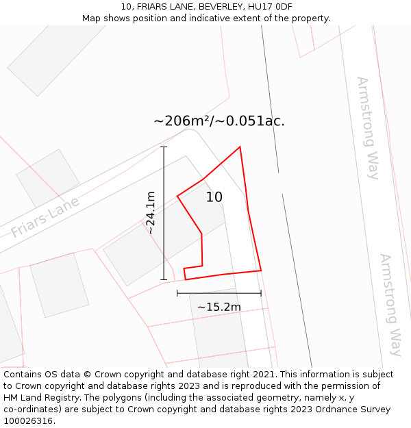 10, FRIARS LANE, BEVERLEY, HU17 0DF: Plot and title map