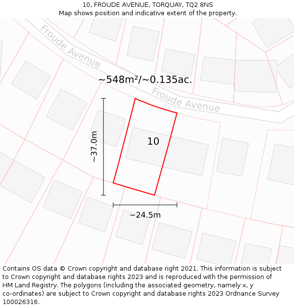 10, FROUDE AVENUE, TORQUAY, TQ2 8NS: Plot and title map